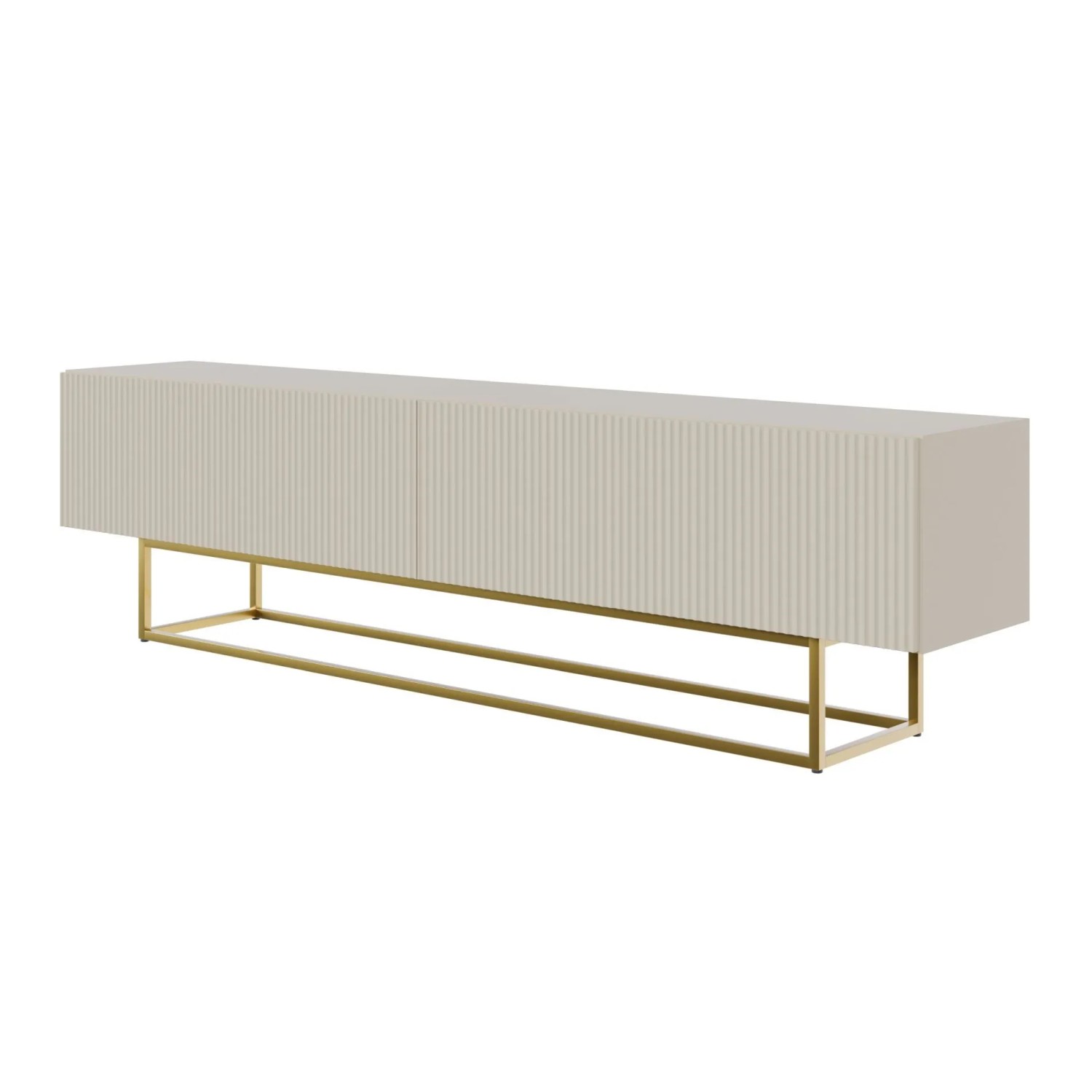 Selsey TV-Lowboard Veldio mit Lamellenfront 175 cm Greige mit Goldenem Gestell