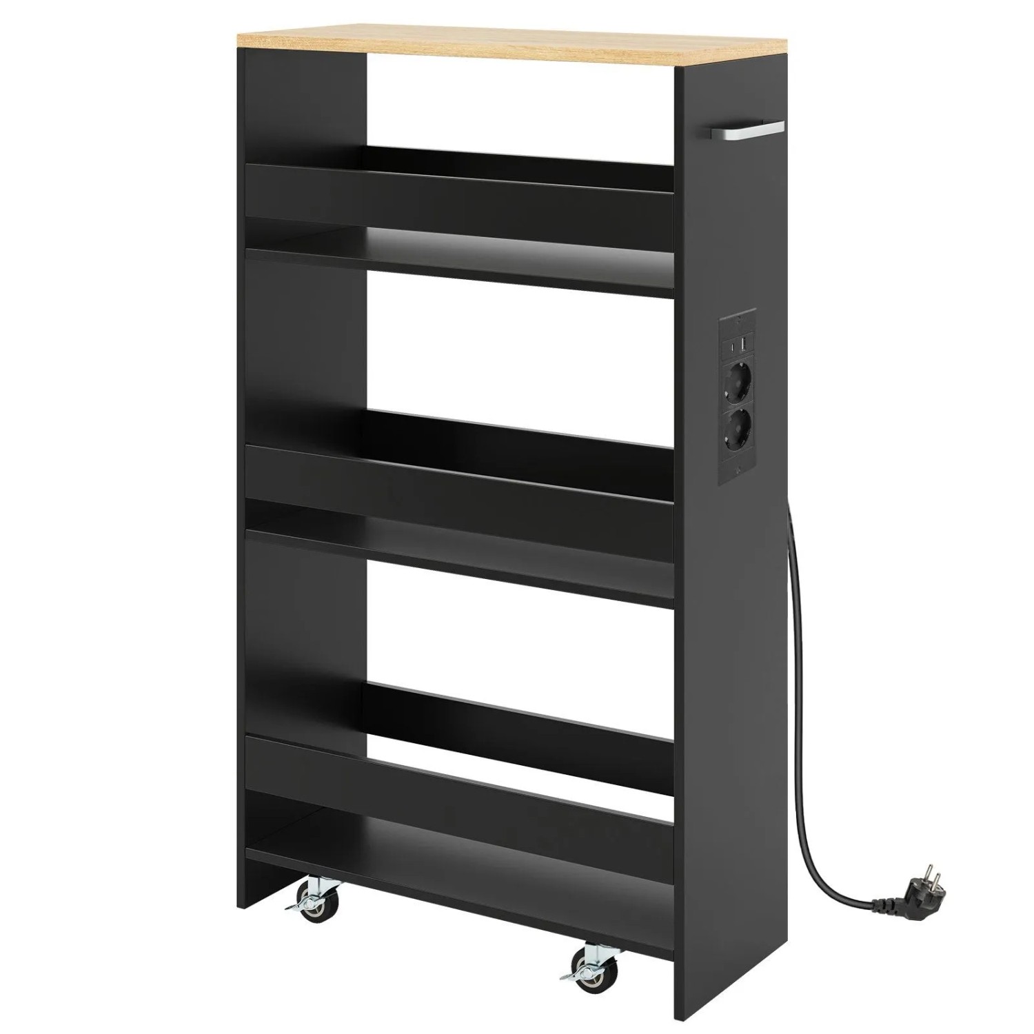 Costway Nischenwagen 20 cm Breit 4 Etagen Küchenwagen Schwarz + Natur