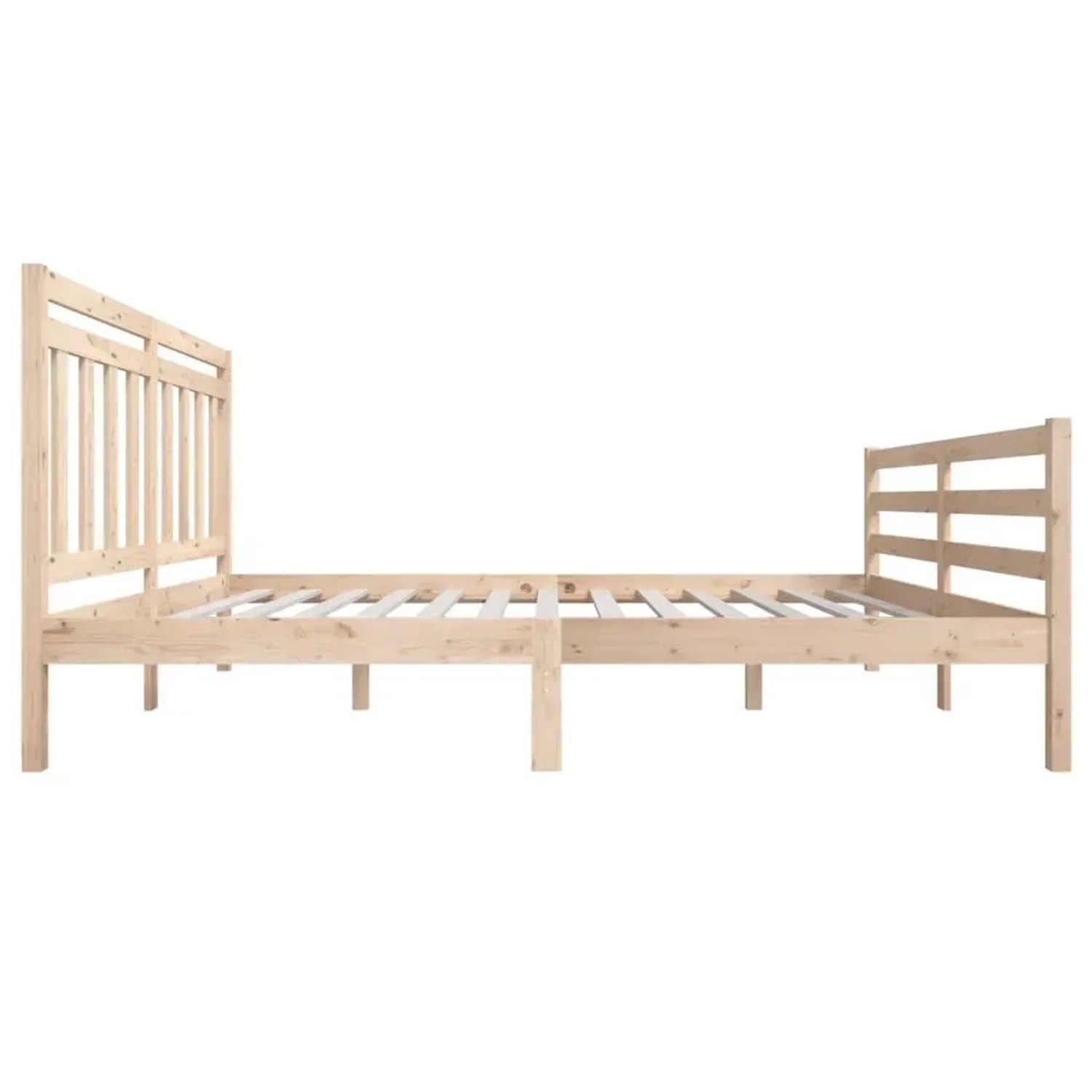 Massivholzbett, King Size, 150x200 cm, Kiefernholz, unbehandelt. Bettrahmen mit Kopf- und Fußteil.