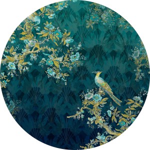 Runde, selbstklebende Vlies Fototapete Majestic (Ø 125 cm) mit Vogel und floralem Muster.