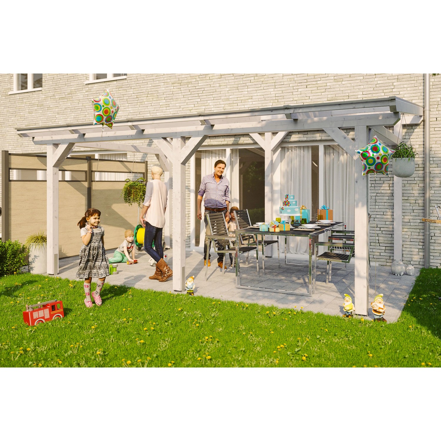 Skan Holz Terrassenüberdachung Siena 541 x 400 cm Leimholz Weiß