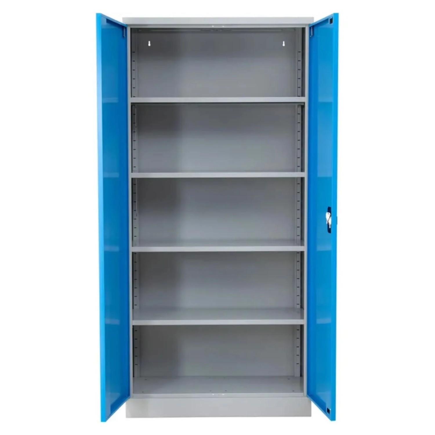 PROREGAL Stahlschrank Bee 9 Fachböden HxBxT 195 x 92 x 42 cm Pulverbeschichtetes Fachbodenmaterial Grau & Hellblau