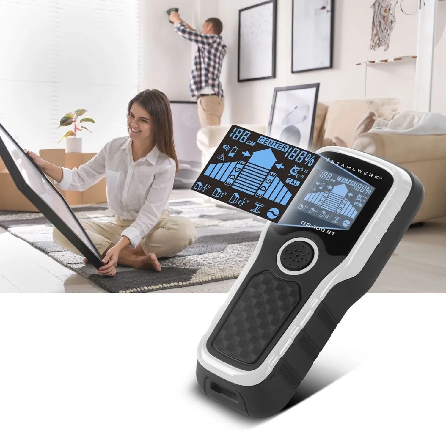 STAHLWERK Ortungsgerät OG-100 ST Wandscanner mit LCD-Display, lokalisiert Stromleitungen und Metall für sicheres Bohren.