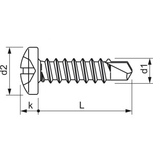 Technische Zeichnung: Sfs Fensterbohrschraube Halbrundkopf, PH 2 Antrieb, Bohrspitze, 3,5x13 mm. Ideal für Stahlbefestigung.