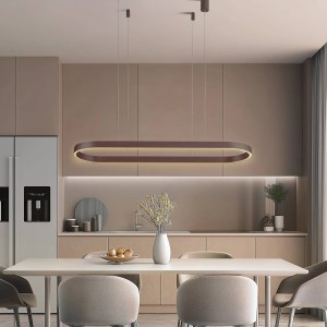 Moderne, braune LED Pendelleuchte Melinay mit Leselampe, dimmbar und smart steuerbar.