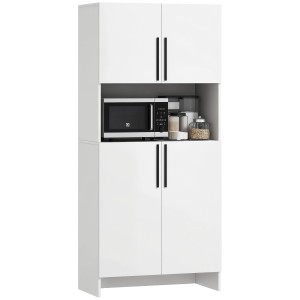 Weißer HOMCOM Küchenschrank (79x40x175cm) mit Ober- und Unterschrank, sowie Ablagefläche.