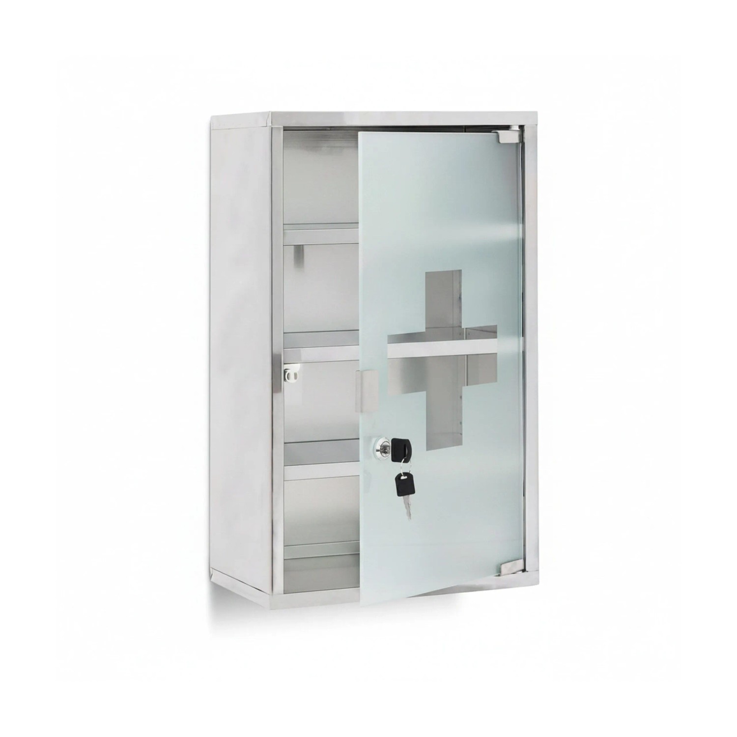 Relaxdays Medizinschrank Edelstahl Glas Abschließbar 50,5 cm x 30 cm x 18 cm 3,3 kg