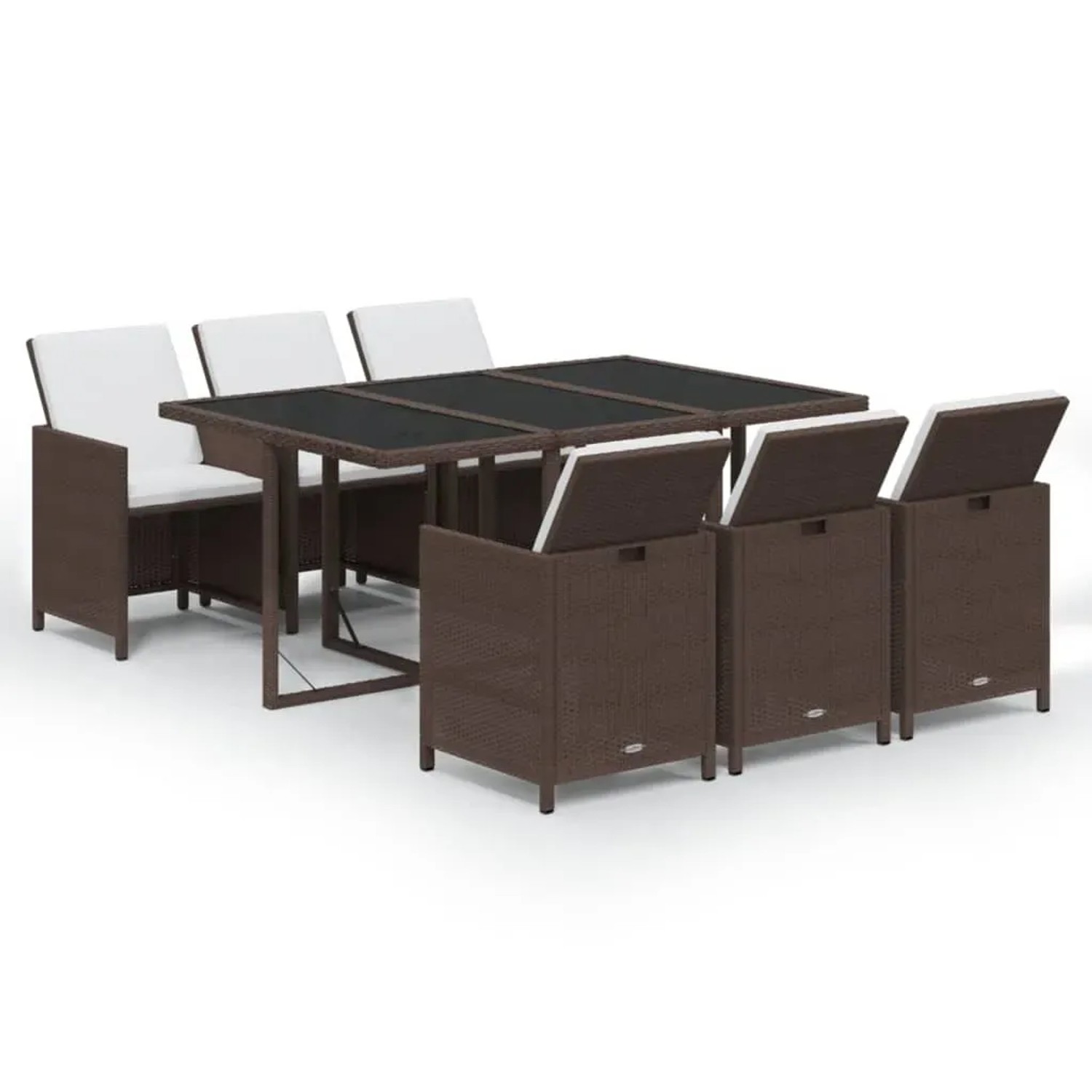 vidaXL 7-Tlg Garten-Essgruppe mit Kissen Poly Rattan Braun 3095539