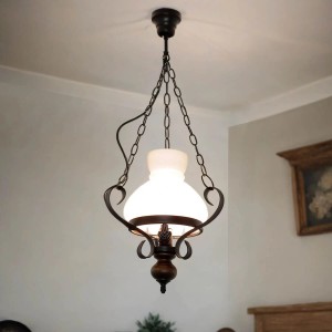 EASYLIGHT Pendelleuchte Rustikal 32 cm Breit Glas Holz Metall