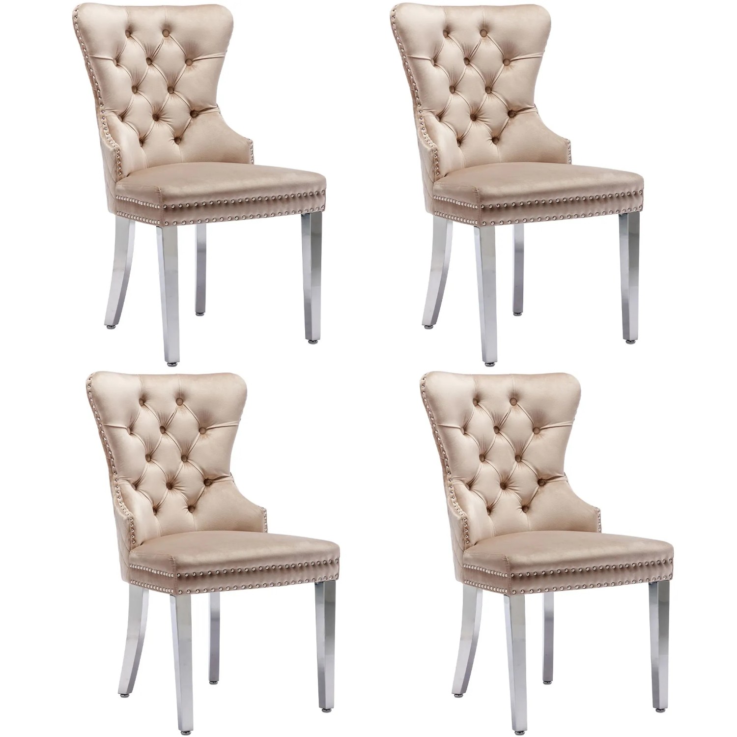 Merax Esszimmerstuhl 4Er Set Beige Samt Metallbeine