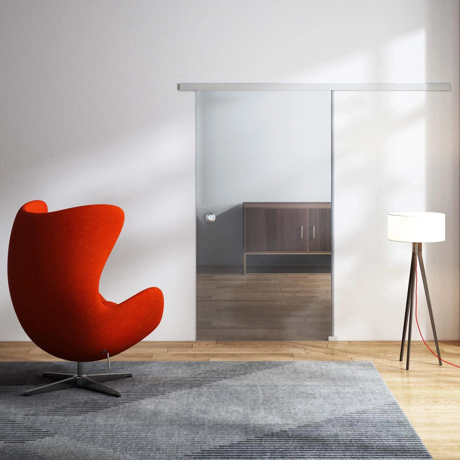 Dorma Glasschiebetür Klarglas 900 x 2050 mm Komplettset Silber Muschelgriff