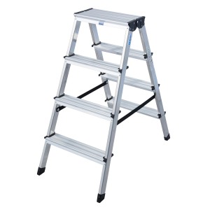 Krause Dopplo Stufen-Doppelleiter mit 2x4 Stufen aus Aluminium, beidseitig begehbar.