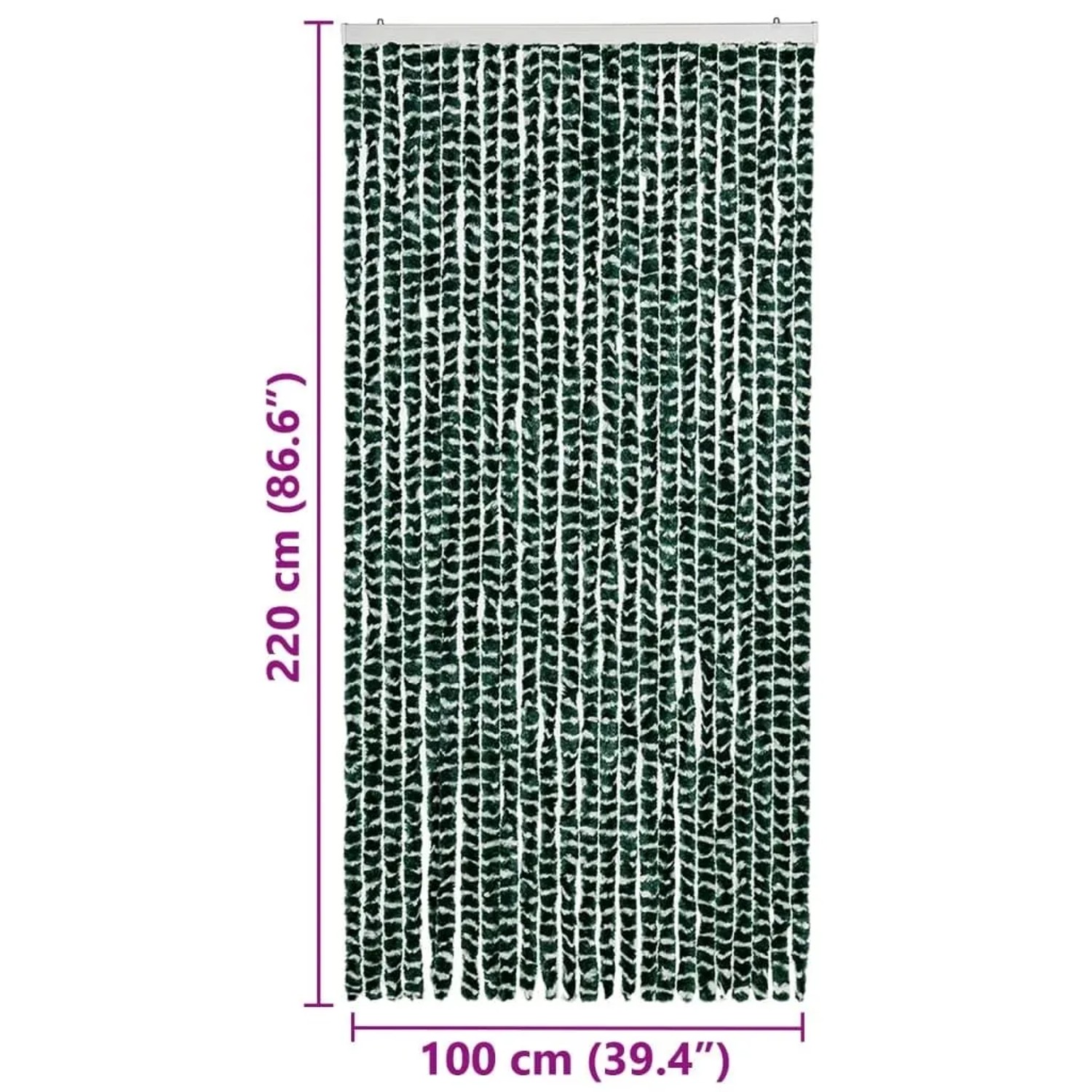 Grün-weißer Insektenschutz-Vorhang 100x220cm aus Chenille für Fenster und Türen.
