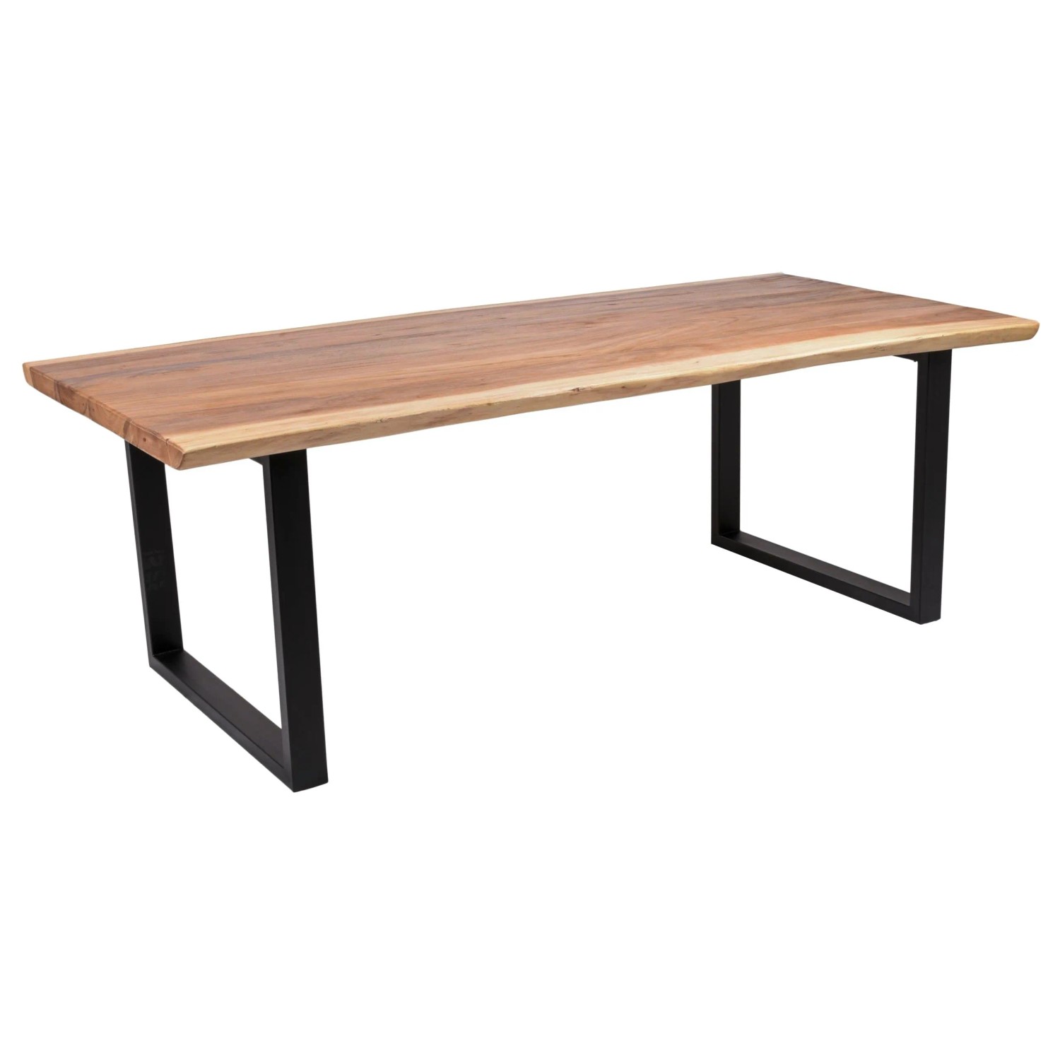 DELUKE Esstisch TESSA mit Baumkante Suarholz 220x100x75cm Holztisch mit Metallgestell Baumkantentisch Tischbeine Schwarz