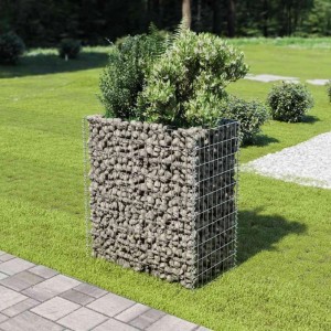 Furnicato Gabione Hochbeet aus verzinktem Stahl, 90x50x100 cm, befüllt mit Steinen und bepflanzt.