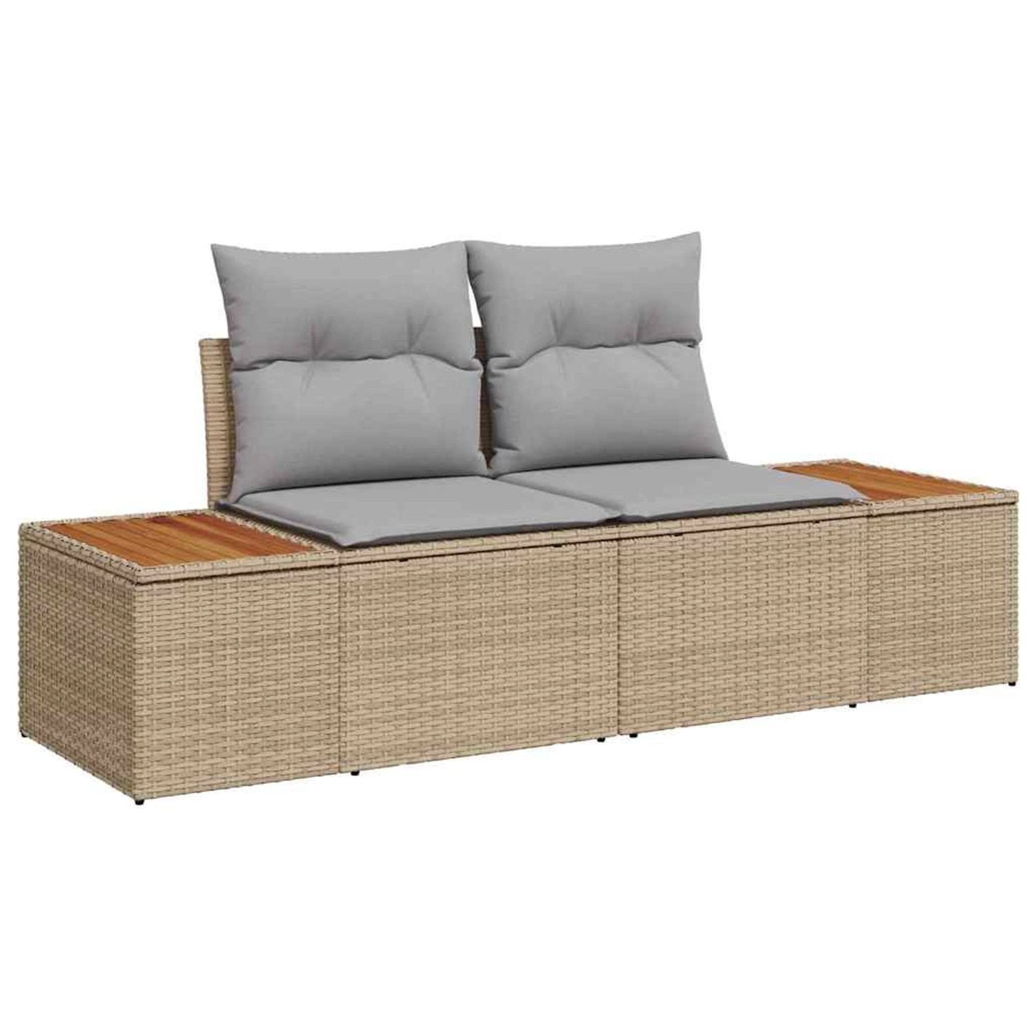 Beiges 6-tlg. vidaXL Garten-Sofa-Set aus Poly Rattan mit Tisch und verstellbarer Höhe.
