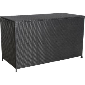 Schwarze Kissenbox Buntine in Rattanoptik, 160x94x75 cm, ideal zur Aufbewahrung von Gartenauflagen.
