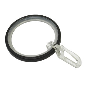 Gardinenring-Set Denver, 10-teilig, schwarz matt, mit Faltenlegehaken für Gardinenstangen Ø 25 mm.