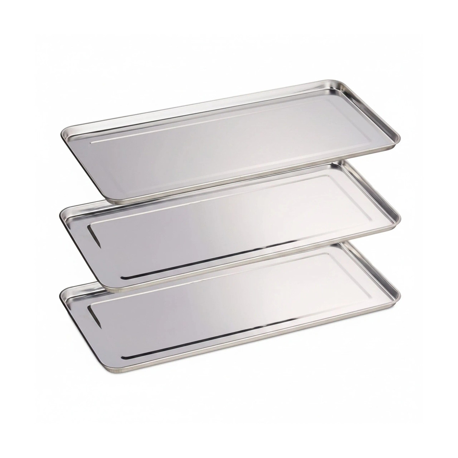 Relaxdays Servierplatte Edelstahl Silber 3er Set Spülmaschinengeeignet 45,5 cm x 22 cm 1,0 kg