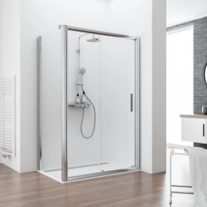 Schulte Seitenwand für Schiebetür, 90x200cm, Kristallglas, Chromoptik. Duschwand für barrierefreies Bad.