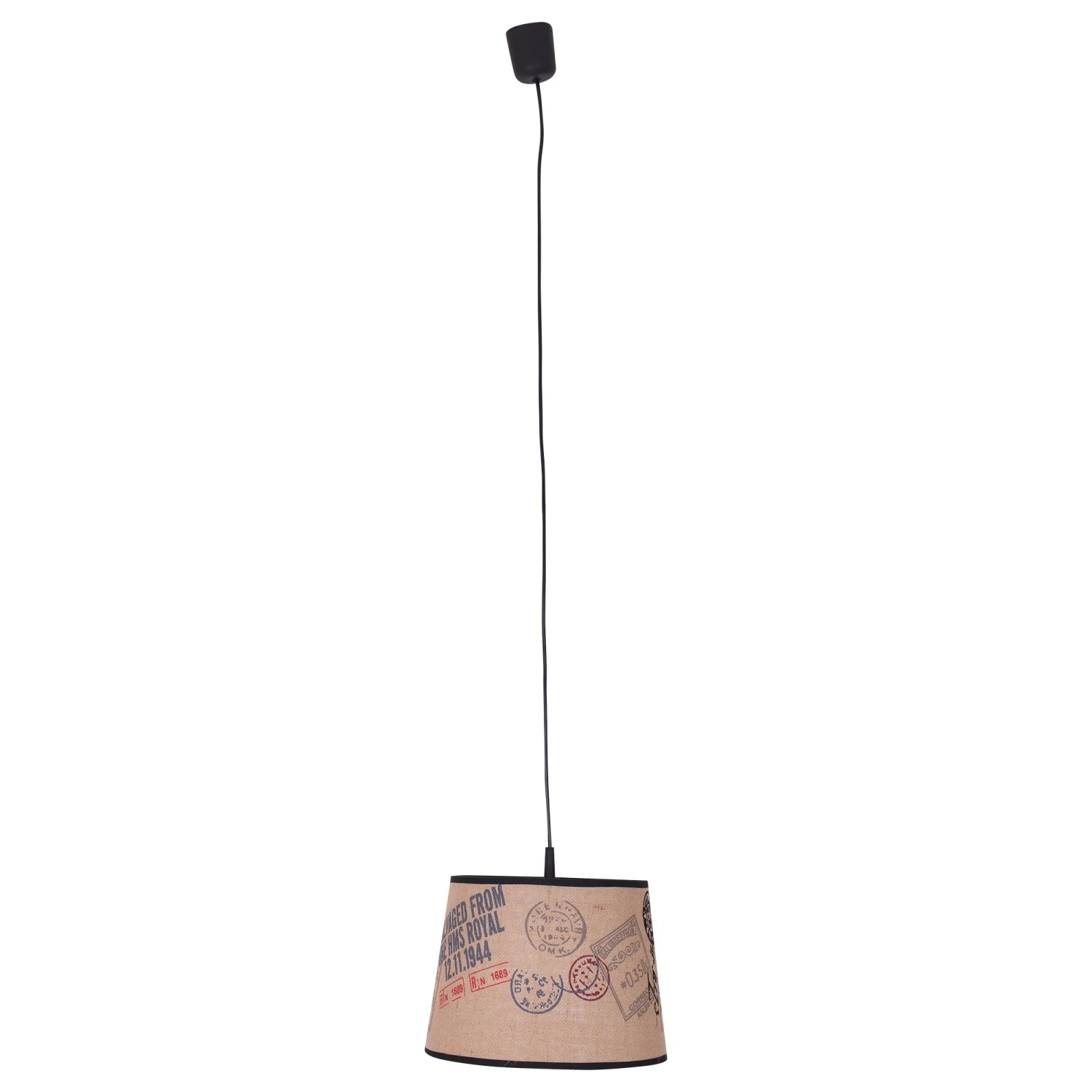 Braune Näve Pendelleuchte Print mit Textilschirm und Motiv für Wohn- und Schlafzimmer.