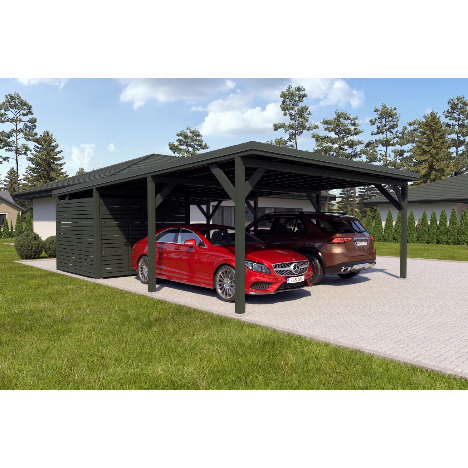 Holzbrüder Carport Ralf 52m² mit kl. Geräteraum Grün-Dornengrün günstig online kaufen