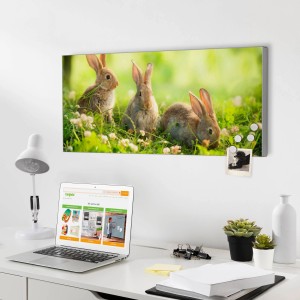 Banjado Magnettafel mit Hasenmotiv, 78x37cm, silberne Magnetwand für Notizen und Fotos.