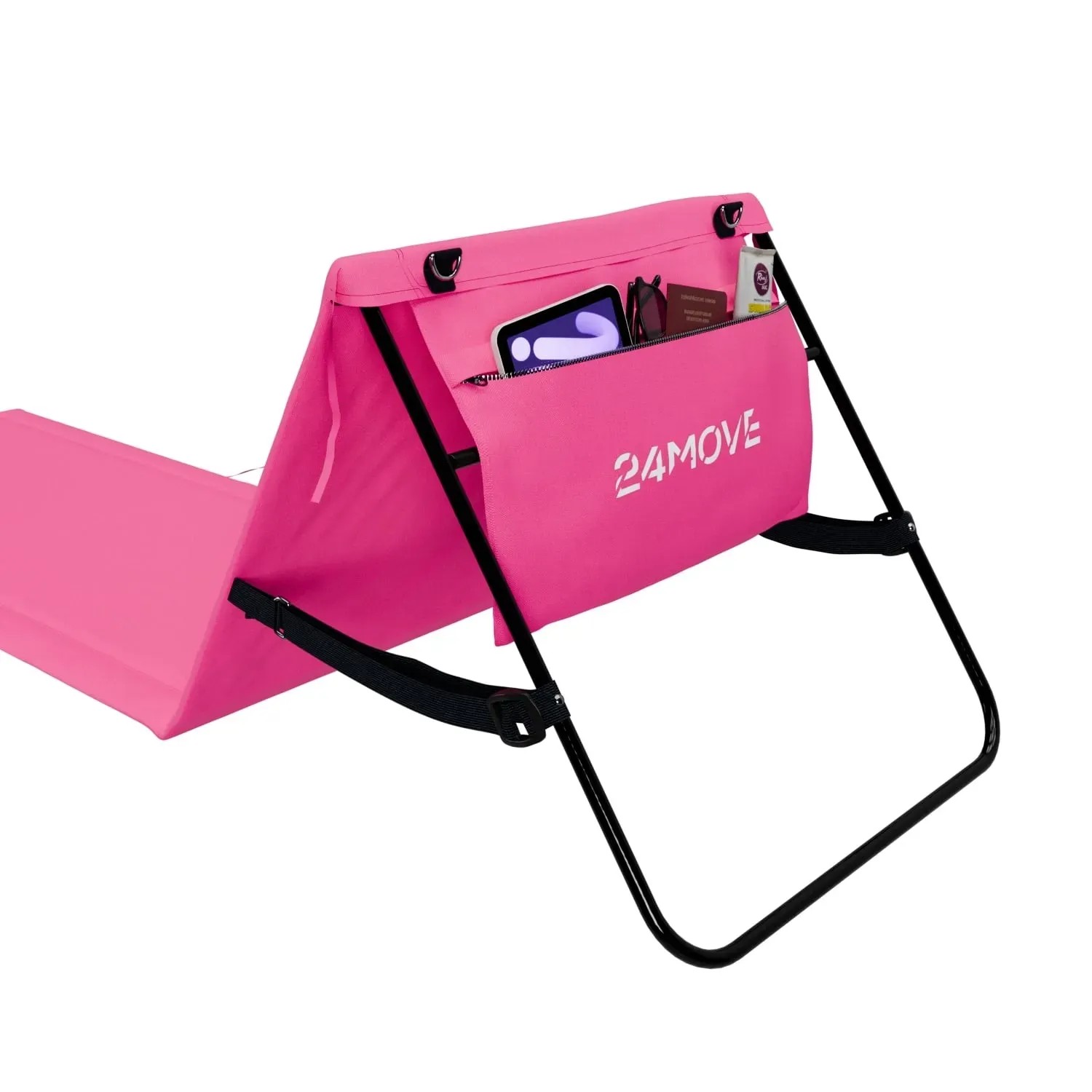 2er Set 24MOVE Strandmatte, klappbar mit Rückenlehne und Tasche, rosa.