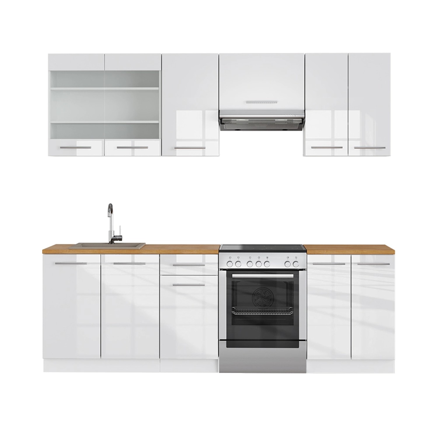 Vicco Fame-Line Küchenzeile Weiß 240 cm ohne Arbeitsplatte günstig online kaufen