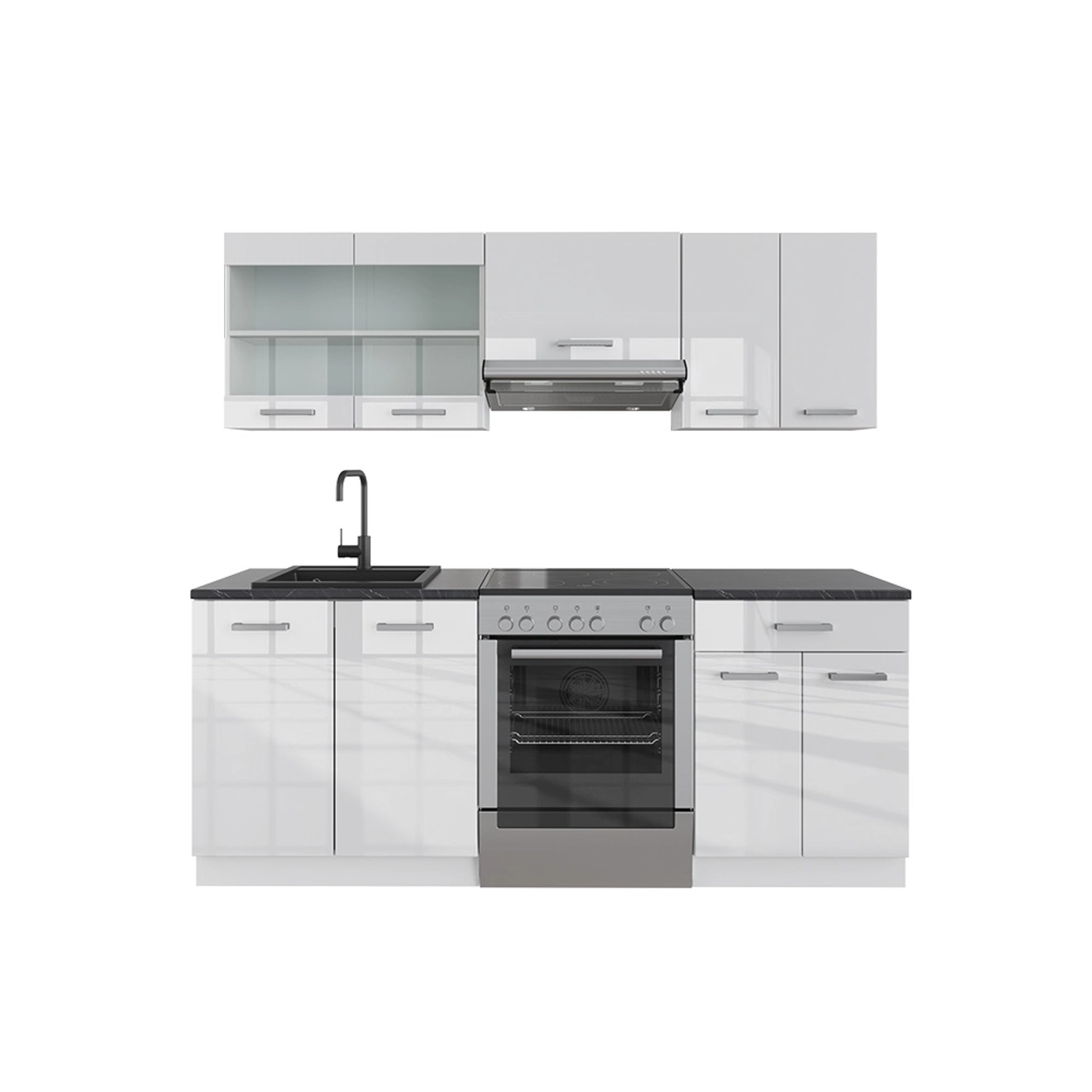 Vicco R-Line Küchenzeile Weiß Hochglanz/Weiß 200 cm ohne Arbeitsplatte günstig online kaufen