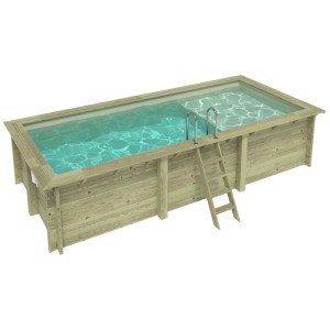 ALTANKA Holzpool Aqua 6,1x2,85 Höhe 1,31 m SANDFARBEN mit Liegefläche mit Einzubetonierendem Profil BAS7307OSPI3+PLA307