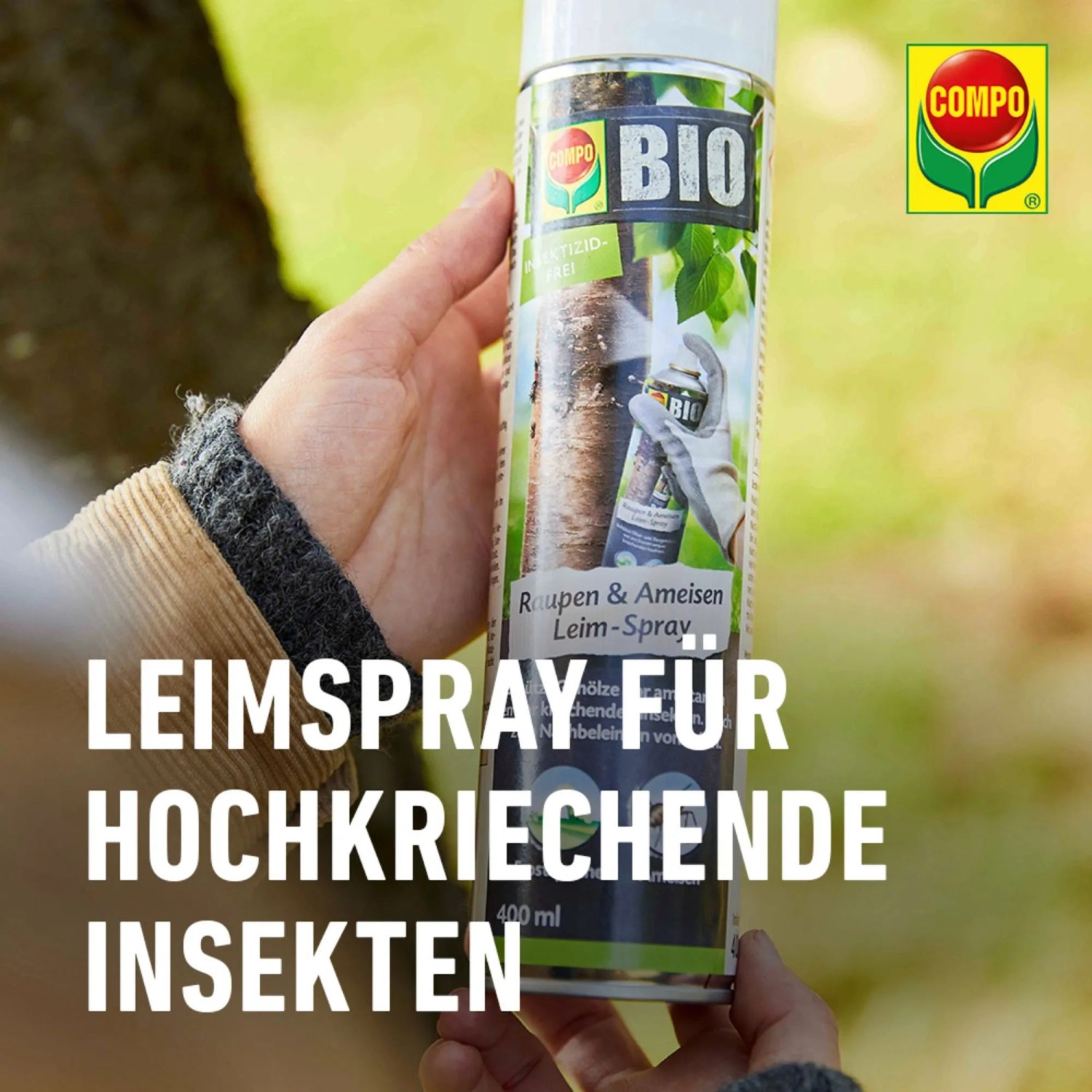 Compo Bio Raupen & Ameisen Leimspray 400ml für biologische Schädlingsbekämpfung.