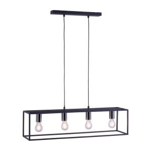 Schwarze 4-flammige Pendelleuchte Fabio im Vintage-Look mit E27 Fassungen.