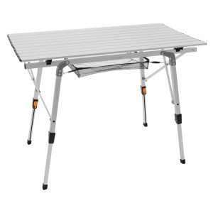 Faltbarer, höhenverstellbarer ML-Design Campingtisch aus Aluminium, 90x51,5 cm, silber.