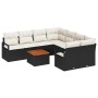 vidaXL 9-teiliges Garten-Sofa-Set in Schwarz/Weiß mit Tisch aus Akazienholz und Rattan.