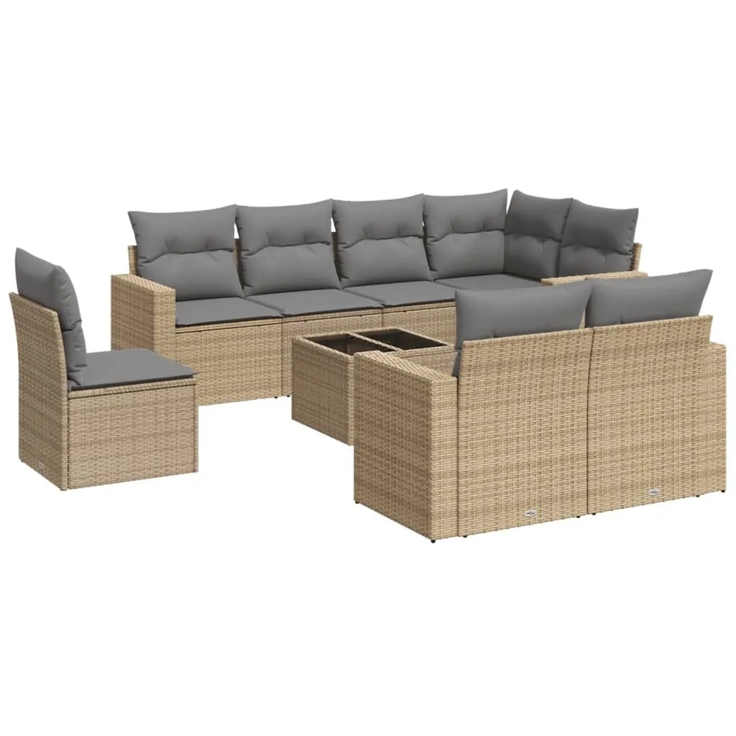 vidaXL 9-Tlg Garten-Sofagarnitur mit Kissen Beige Poly Rattan 3251586