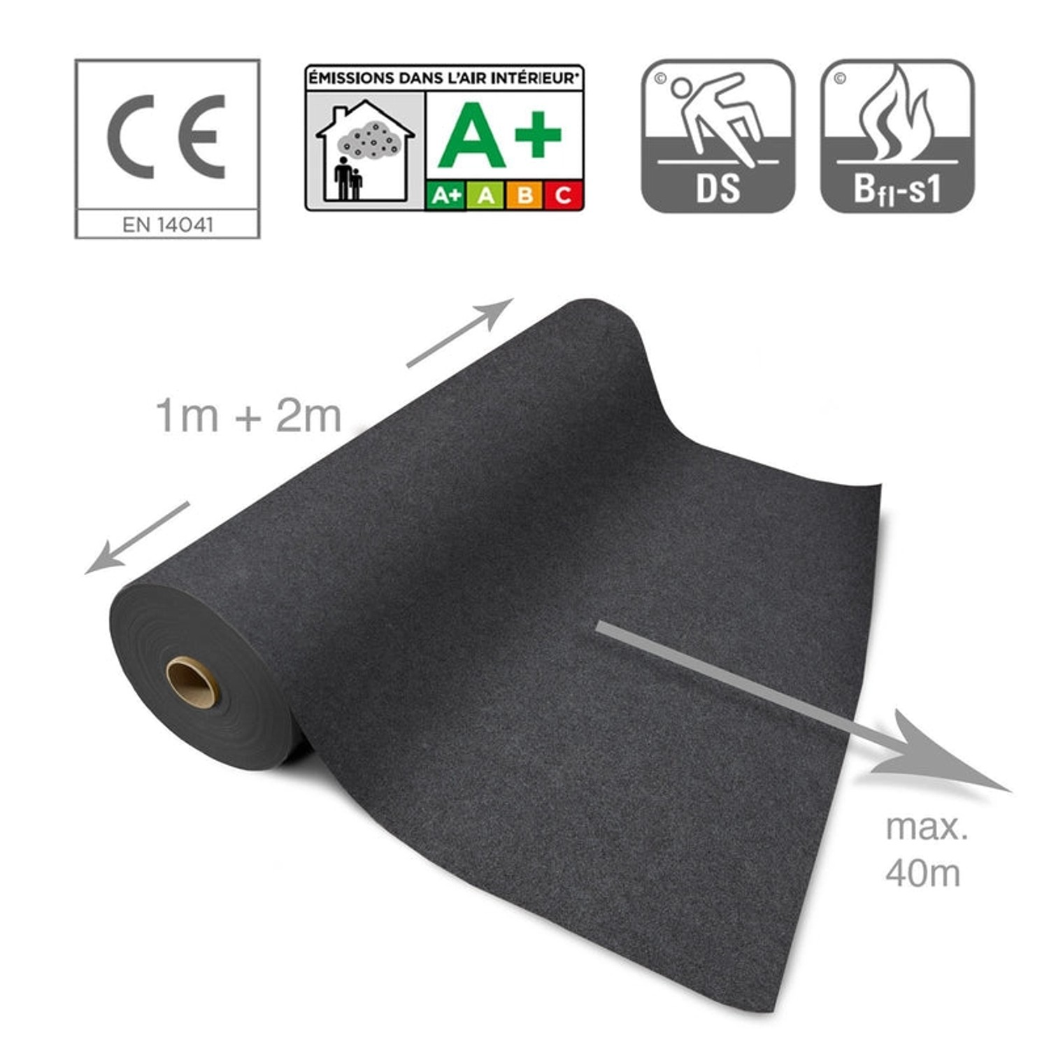 Dunkelgrauer KARAT Messeteppich Sintra als Rollenware, individuell auf Maß zuschneidbar.