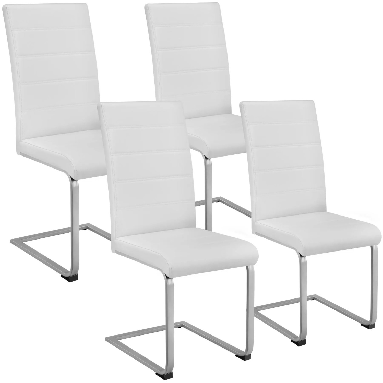Tectake Set Schwingstuhl Bettina Gepolstert Mit Kunstlederbezug Hohe Rückenlehne 4Er Set 41 x 52 x 99 cm Weiß