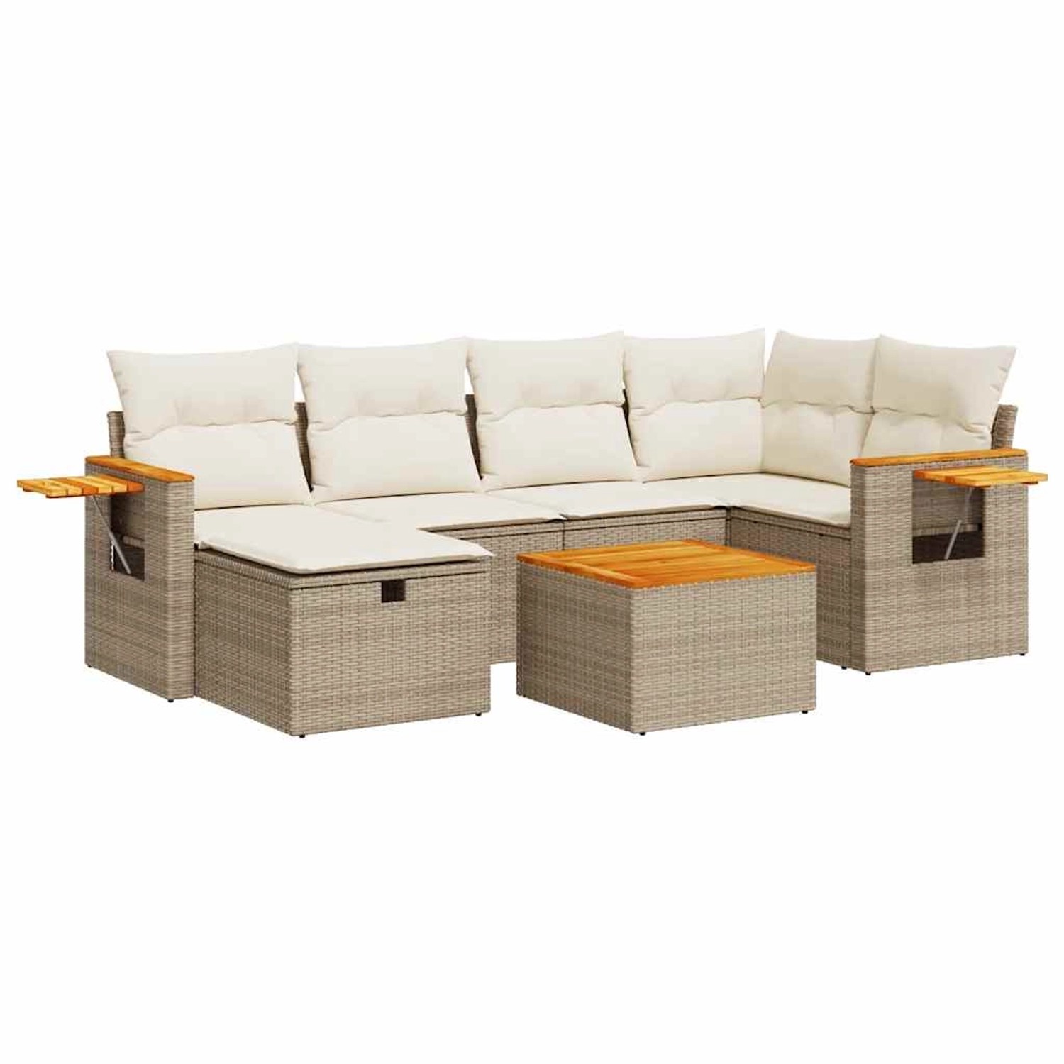 vidaXL 7-Tlg Garten-Sofagarnitur mit Kissen Beige Poly Rattan 3325978 günstig online kaufen