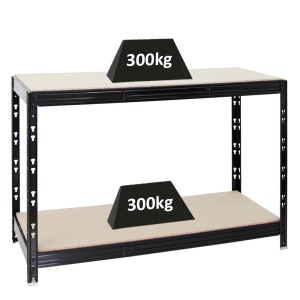 Schwarze PROREGAL Werkbank Tiger mit zwei Ablagen und 300 kg Fachlast.