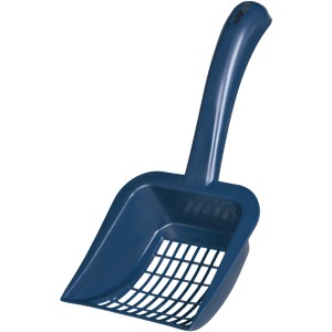 Blaue Jollypaw Streuschaufel L für Silikatstreu, Kunststoff, mit Griff und Löchern.