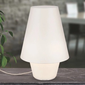Cremefarbene Orion Tischleuchte Twins Large mit Stoffschirm, eine elegante Innenleuchte.