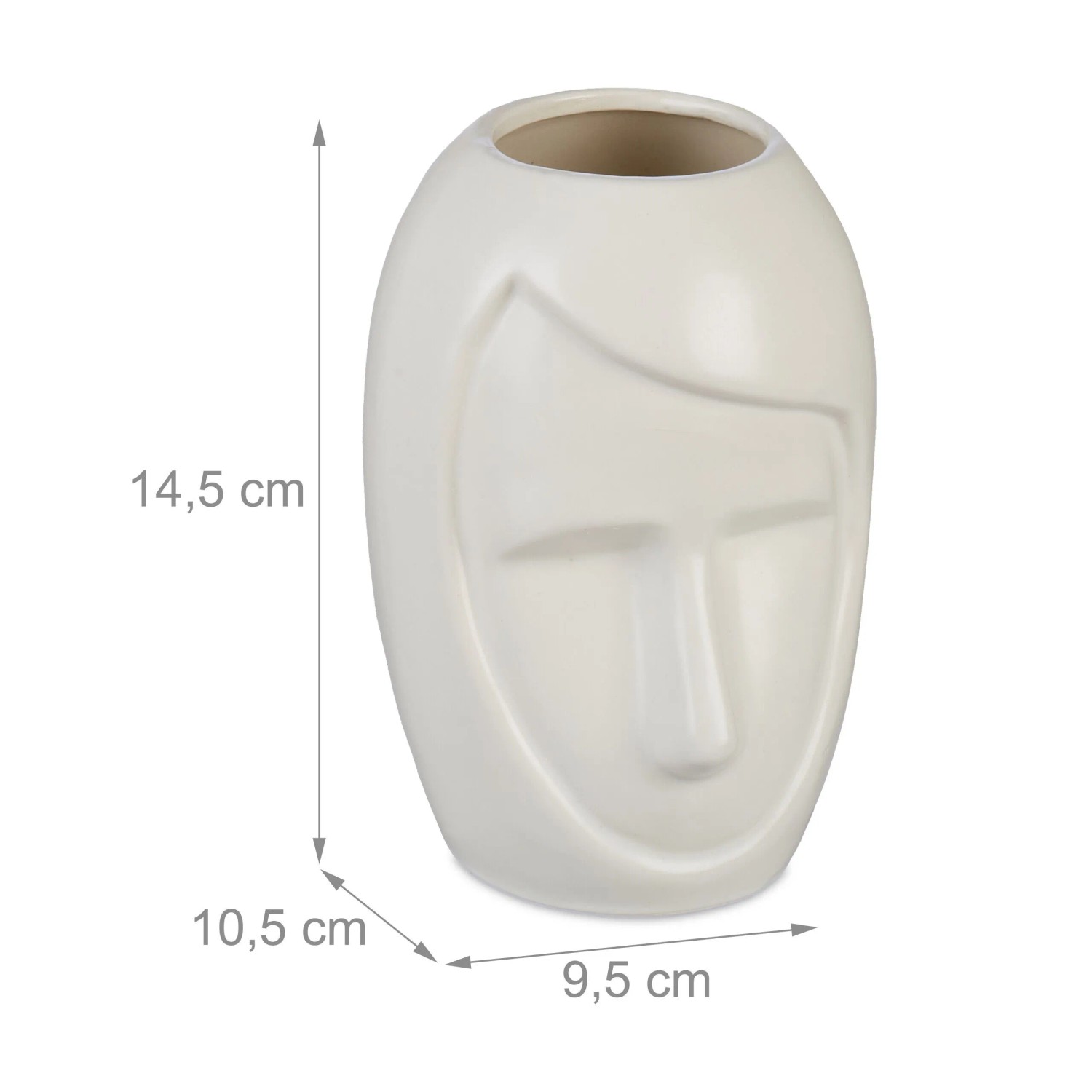 Relaxdays Blumenvase Gesicht Keramik Weiß 14,5 cm x 9,5 cm x 10,5 cm 450 g_4