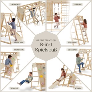 Tectake Klettergerüst Mont Blanc 8In1  Mit Klappfunktion 127 x 123 x 120 cm  123 x 127 x 120 cm Hellbraun