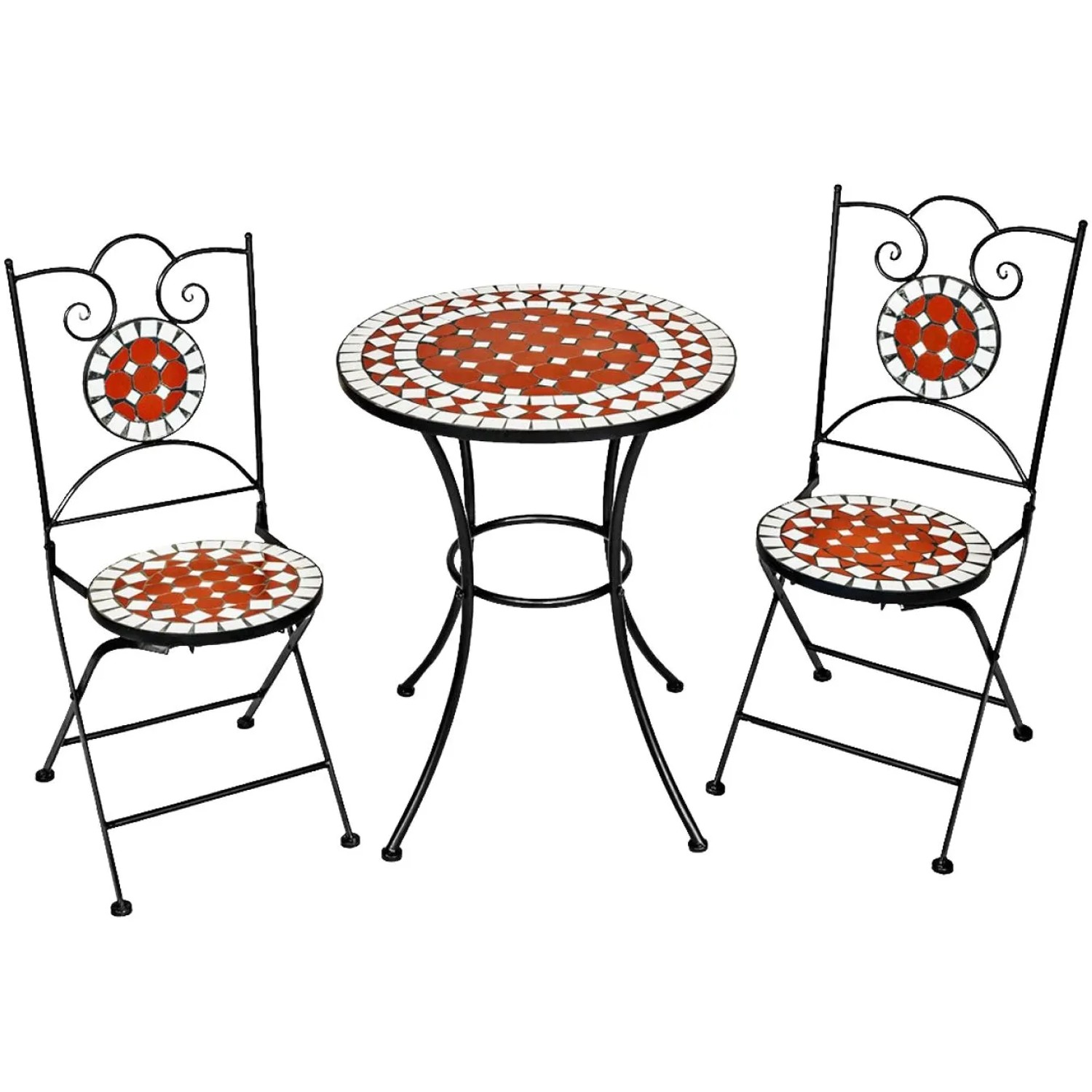 Tectake Mosaik Gartengarnitur Neapel Für 2 Personen Klappbare Stühle  66 x 66 x 70 cm Braun