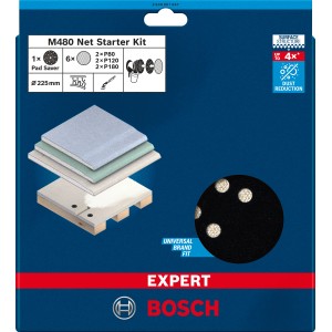 Bosch Expert Schleifnetz-Set M480, 7-teilig, Ø 225mm, Körnung K80/120/180 für Exzenterschleifer.