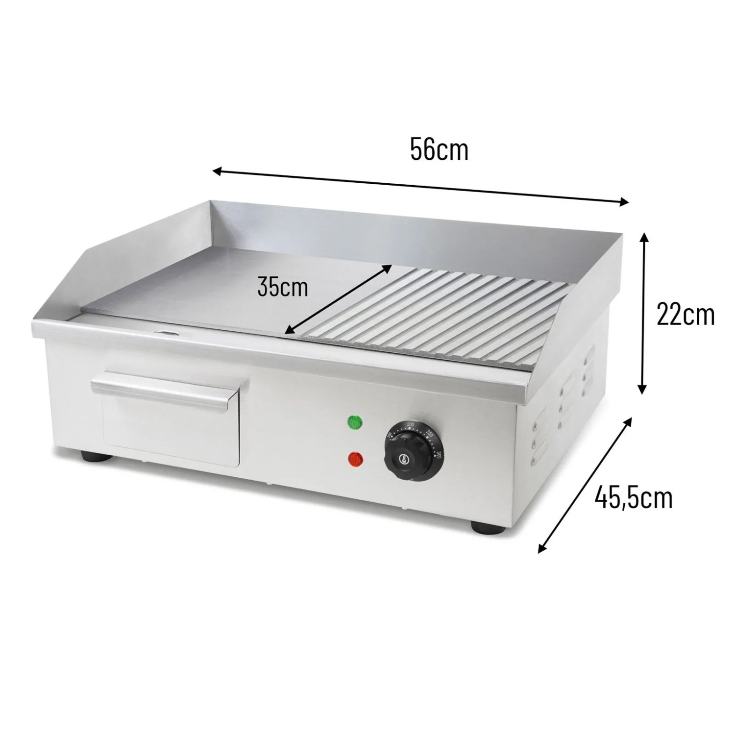 VERTES Elektro Grillplatte 3000 W Plancha Edelstahl Glatt & Gerillt 55 x 35 cm 50 bis 300 °C_2