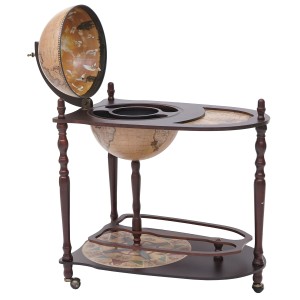 MCW Globusbar T875 mit Tisch, offen. Weinregal mit Weltkugel-Design und Ablageflächen.