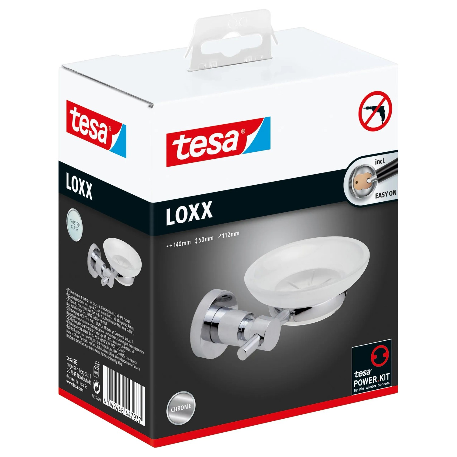 Tesa Loxx Seifenablage mit Klebelösung, satiniertes Glas, verchromt, im Karton.