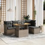 Graue 6-tlg. vidaXL Garten-Sofagarnitur aus Polyrattan mit Tisch und Kissen.